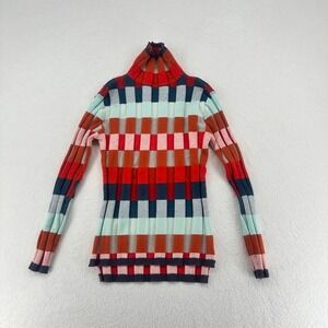 Capo Unico Multicolor Check Mock Neck Stretch Sweater Long Sleeve‎
